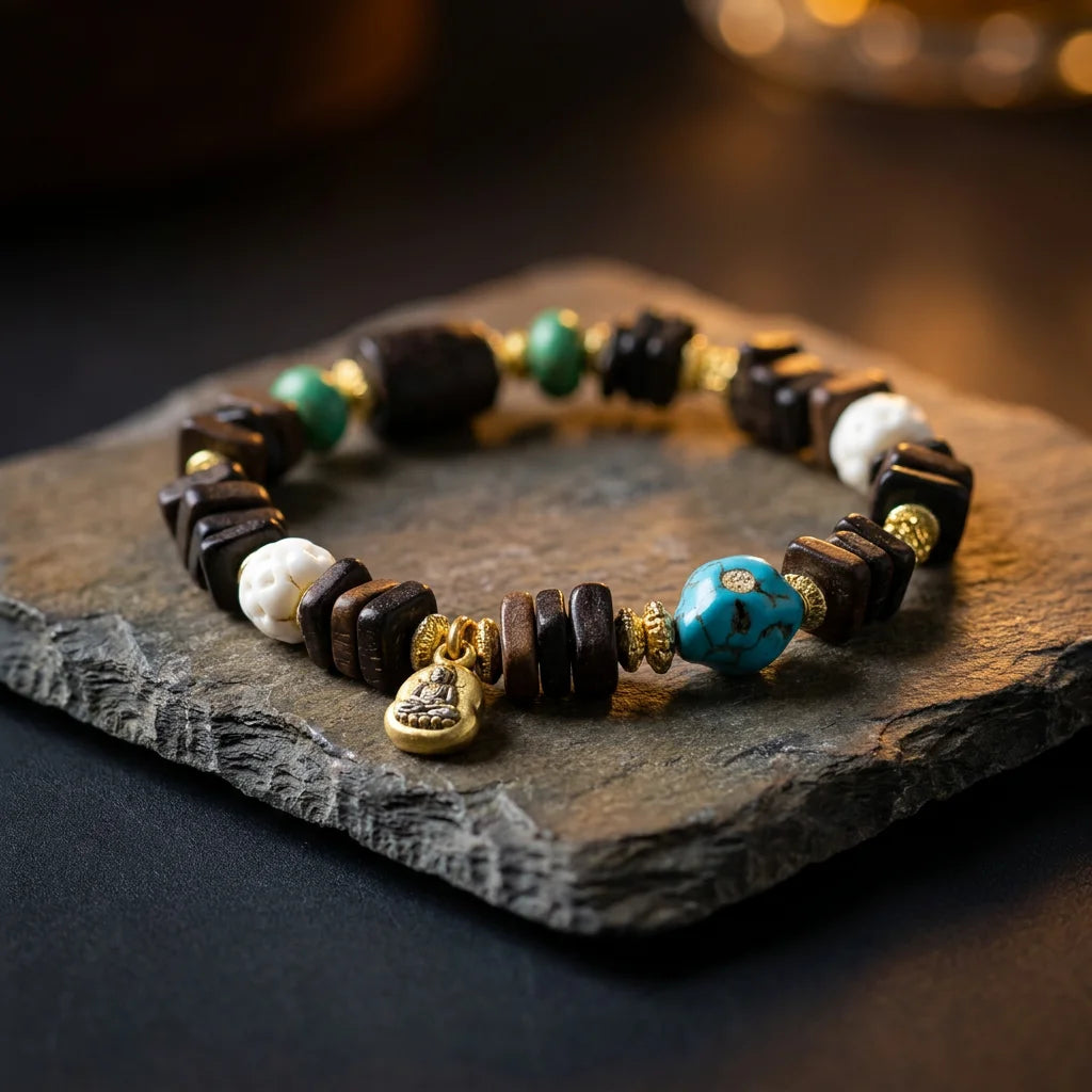 The Eight Treasures Bracelet | Tibetan-Style Coconut Shell