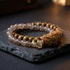The Smoky Agate Double-Wrap with Carved Buddha & Pixiu